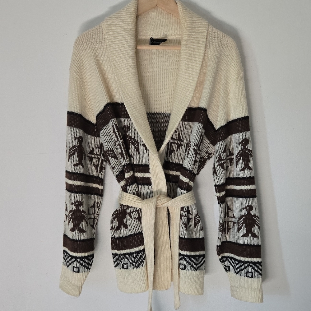 VINTAGE 70s Native Print Phoenix Thunderbird Cardigan Sweater - Sz M